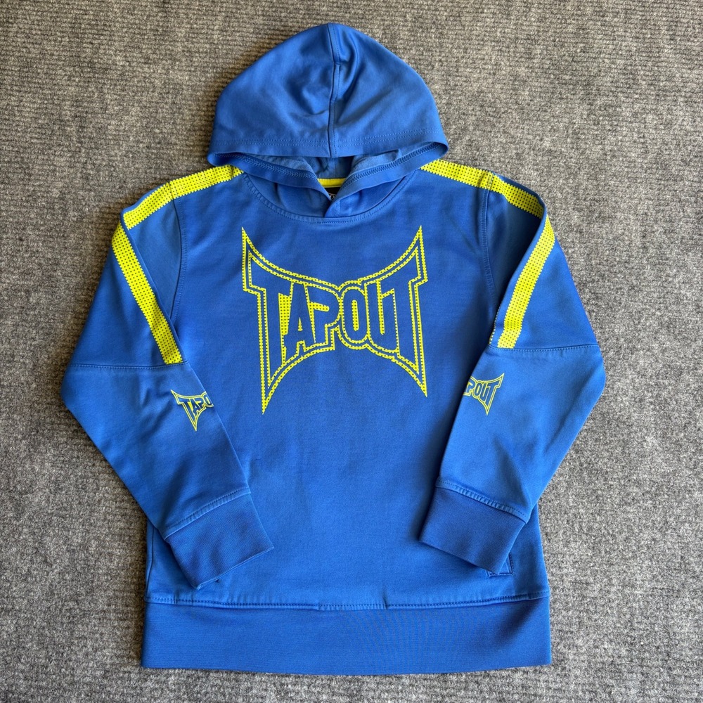 Tapout Kids Blue Neon Yellow Graphic Pullover Hoodie Sweatshirt Size M 10/12